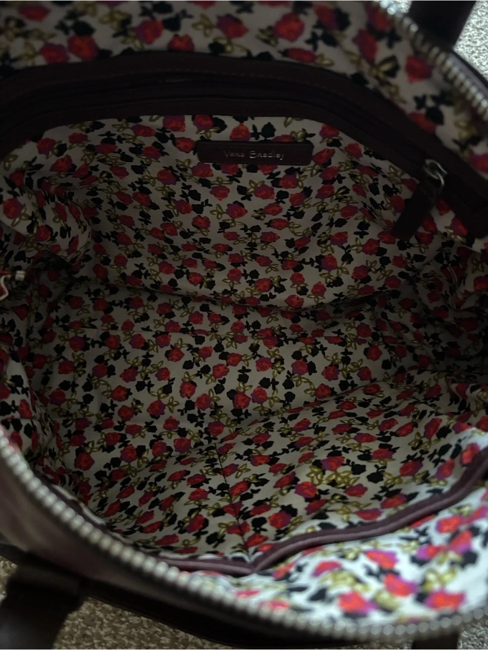 Vera Bradley Burgundy Leather Satchel with Floral Lining